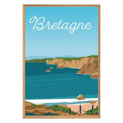 Image de Tableau mural encadré plage en Bretagne 65x97 cm, Tableau mural moderne pour décoration intérieure