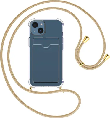 Produktbild von Handykette Backcover-Schutzhülle mit Band (Metall goldfarben) für Apple iPhone 15 - caramel