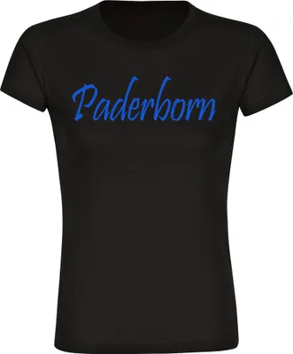 Produktbild von multifanshop Damen T-Shirt - Paderborn - Schriftzug, schwarz, Größe XXL