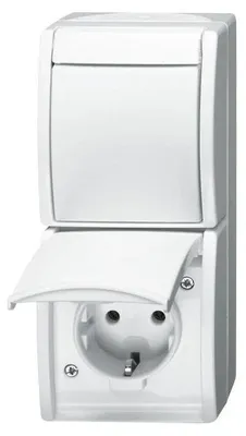 Produktbild von Busch-Jaeger Schalter-Steckdosen-Kombination, 2601/6/20EW-54, 16A, 250V, IP44, ocean alpinweiß, 1 Stk.