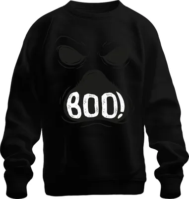 Produktbild von BOO! Halloween Gruselgesicht Geist Gespenst Spuk Retro Vintage Uni Sweatshirt Pullover, Schwarz, L