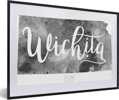 Produktbild von MuchoWow® Gerahmtes Poster Eine Illustration der Stadt Wichita in Kansas mit einem Rahmen - schwarz und weiß 60x40 cm - Poster mit Schwarzem Bilderrahmen Wandposter Rahmen Foto Bilder - Schlafzimmer - Plakat in Rahmen - Drucken