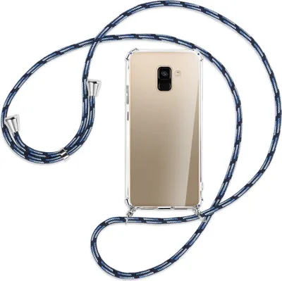 Produktbild von Handykette Backcover-Schutzhülle mit Band (Metall silberfarben) für Samsung Galaxy A8 2018 - Blautöne