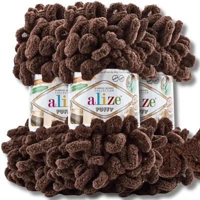 Produktbild von Alize 3x 100g Puffy Wolle, Uni, Häkeln, Stricken (Espresso Brown - 493)