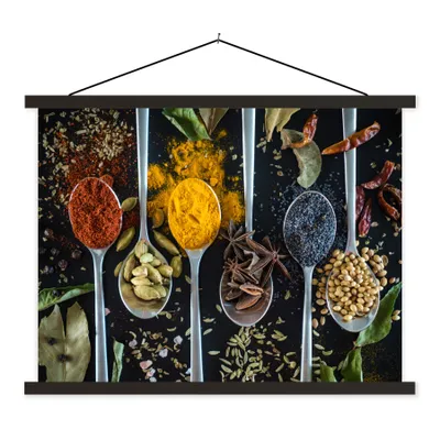 Produktbild von MuchoWow® Textilposter Gewürze - Löffel - Schwarz - Küche 150x113 cm mit schwarzem Rahmen - Wohnzimmer