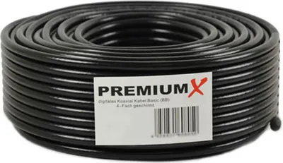 Produktbild von PremiumX 50m BASIC Koaxialkabel schwarz 135dB 4-fach CCS SAT Kabel