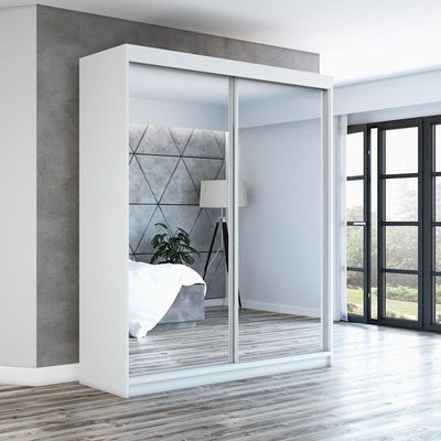Schwebetürenschrank, 2-türig Schrank mit 2 Schubladen, und 2 Spiegel! Moderne Garderobe für Kleidung. Verschiedene Farben (Weiß, Schwarz, Somona) Kleiderschrank BAZ 180 cm
