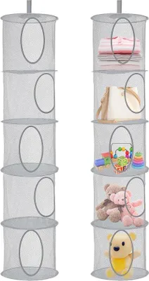 Produktbild von Hängeaufbewahrungsnetz, 5 Fächer - Grau - Aufbewahrungsnetz für Spielzeug und Kleidung - Platzsparend