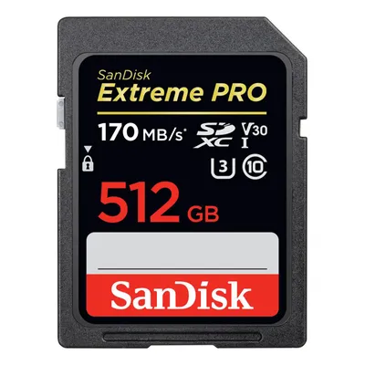 Produktbild von SanDisk Extreme PRO 512GB SDXC-Speicherkarte mit bis zu 170MB / s, UHS-1, Klasse 10, U3, V30