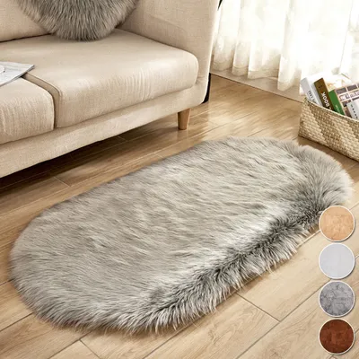 Produktbild von 140*200cm Moderne Hochflorteppiche, Grau Hochflor Flauschig Teppich Flauschiger Ovaler Teppiche Für Wohnzimmer Schlafzimmer