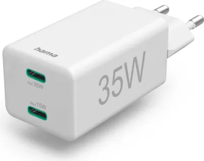 Produktbild von Hama Schnellladegerät USB-C 35W PD/QC, 2xUSB-C, weiß 201694