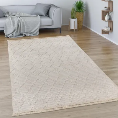 Produktbild von Teppich Wohnzimmer Esszimmer Boho Rauten Muster Geometrisch Mit Fransen Modern Grösse 120x170 cm