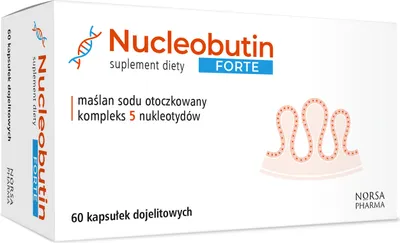 A box of Norsa Pharma Nucleobutin Forte dietary supplement capsules.