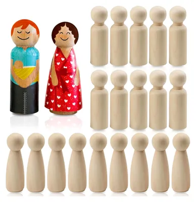 Produktbild von Holzfiguren zum Bemalen, 20 Stück Spielfiguren aus Holz, 75 mm
