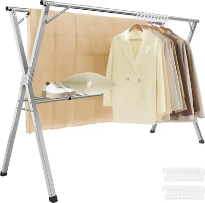 Productafbeelding van Uittrekbaar droogrek - wasrek - kledingrek - roestvrij staal - 66 cm x (133-200 cm) x 130 cm