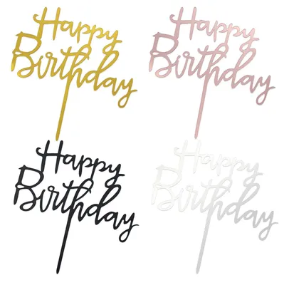 Tortendeko-Set 8-teilig Happy Birthday Acryl Gold Silber Schwarz Roségold