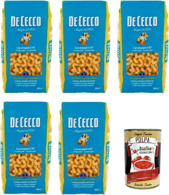 Produktbild von De Cecco Cavatappi N°87, 100% Italienisch Pasta Nudeln 5x 500g + Italian Gourmet Polpa 400g