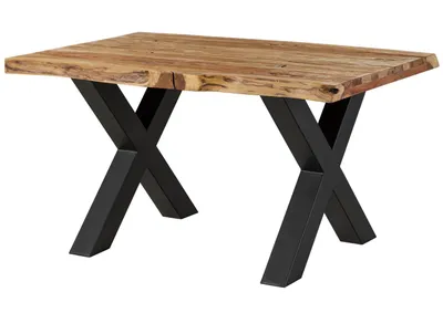 Image de MASSIVMOEBEL24 | Table à manger 160x90 en bois de Sheesham sablé bois naturel pieds en X anthracite mat FREEFORM 5