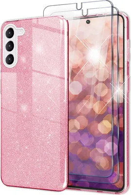 Produktbild von Glitzer Hybrid Silikon Hülle für Samsung Galaxy S23, 2x Displayschutz Pink