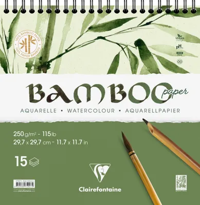 Produktbild von Clairefontaine 2x Spiralblock mit 15 Blatt Bambuspapier, 29,7x29,7 cm, 975927C