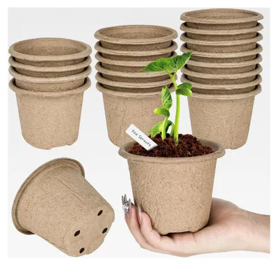 Produktbild von Biologisch abbaubare Anzuchttöpfe 20 Stück, Ø 11cm mit 20 Kunststoffetiketten