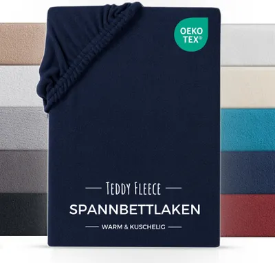 Produktbild von Teddy Fleece Winter Spannbettlaken 200x200 cm Bettlaken Blau