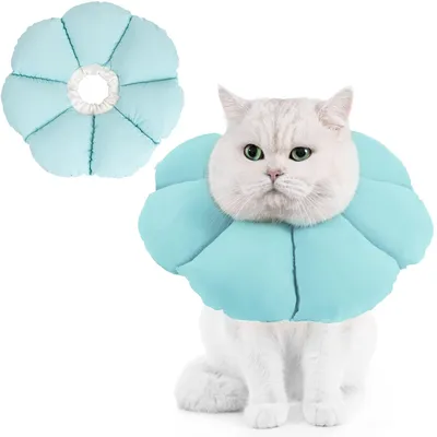 Imagen del producto de Cuello protector para gatos, collar ajustable, suave, para evitar que lama después de la cirugía, ideal para perros pequeños. Color: azul