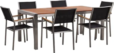 Produktbild von BELIANI Gartenmöbel Set Eukalyptusholz Edelstahl Tisch 180 cm 6 Stühle Schwarz Terrasse Outdoor Modern Garten Terrasse