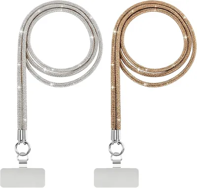 Image de Chaîne pour téléphone portable avec strass, lot de 2, patch universel, pour smartphone