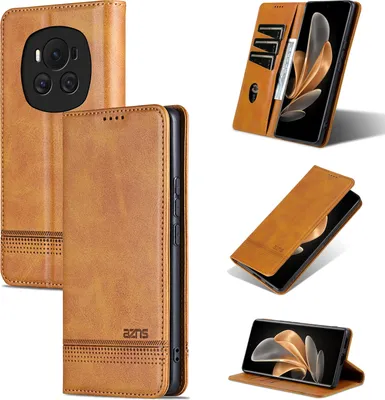 Produktbild von Leder Hülle für Honor Magic6, Klapphüllen Brieftasche Magnetverschluss Ständer Schutzhülle Gelb