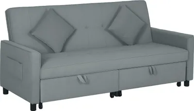 Produktbild von Sofabett, verstellbare 3-Sitzer-Couch mit Bettfunktion, Schlafsofa mit ausziehbarem Bett, Kissen, Grau