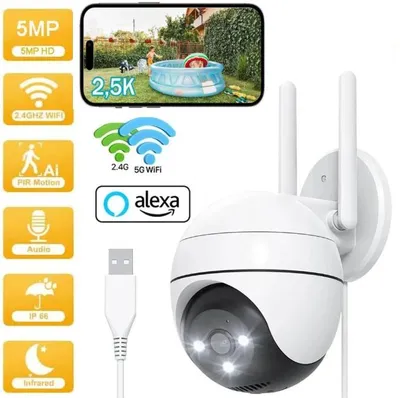Zdjęcie produktu dla Kamera monitoringu 2K, zewnętrzna, Wi-Fi, PTZ, zewnętrzna kamera IP, kamera kopułowa Wi-Fi, monitorowanie zewnętrzne z dwukierunkowym audio i kolorowym widokiem nocnym