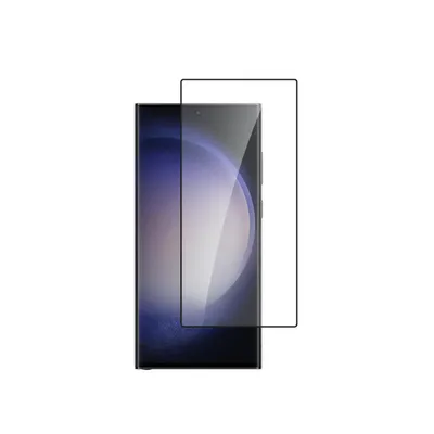 A screen protector is shown placed over a smartphone screen.