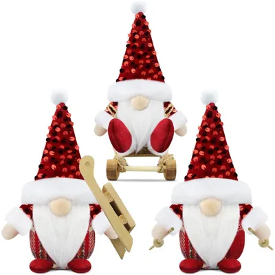 Productafbeelding van Kerstelfjes, set van 3, kerstdecoratie, rood, handgemaakt