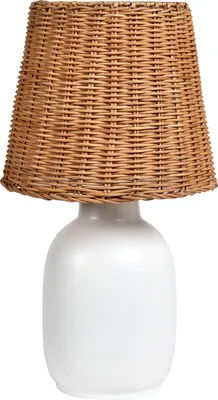Produktbild von BELIANI Tischlampe Weiß Keramik mit Rattan Schirm Natur Geflochten Boho Stil Tischleuchte Nachttischlampe für Schlafzimmer Wohnzimmer Flur