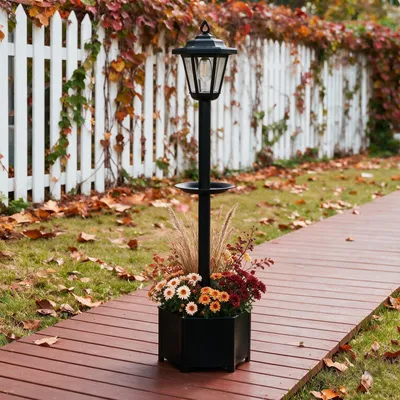 Solar-Tuinlamp 3-in-1, 96 cm, Warmweiß, mit Vogelhaus & Blumentopf