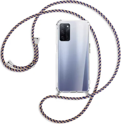 Produktbild von Handykette Backcover-Schutzhülle mit Band (Metall silberfarben) für Oppo A55 5G (PEMM00, PEMT00) - blau+beige