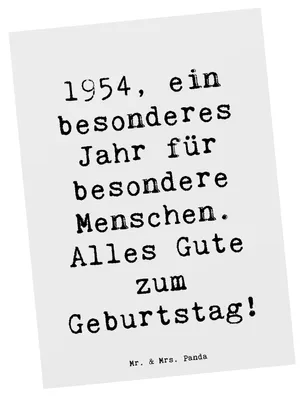 Produktbild von Mr. & Mrs. Panda Postkarte Spruch 1954 Geburtstag - Weiß - Geschenk, Nostalgie, Erinnerungen, Postkarten, Jubiläum, bildkarte, Alter, Grußkarte, Ansichtskarten