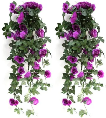 Immagine prodotto di Set da 2 piante rampicanti artificiali da 90 cm, fiori artificiali, pianta rampicante a ventaglio, fiori artificiali per interni ed esterni, decorazione, patio, viola