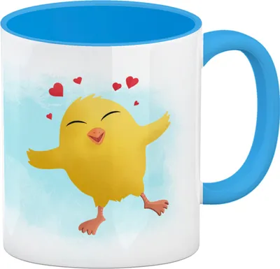 Produktbild von Frohe Ostern Kaffeebecher Hellblau mit lustigem Küken