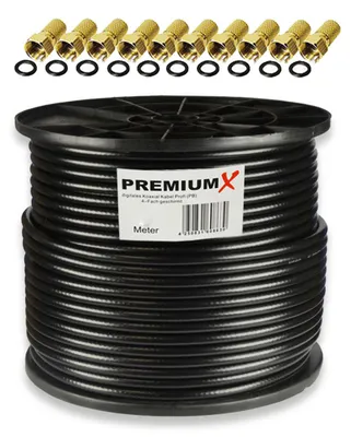 Produktbild von PremiumX 100m PROFI Koaxialkabel Schwarz 135dB 4-fach KUPFER 10x F-Stecker