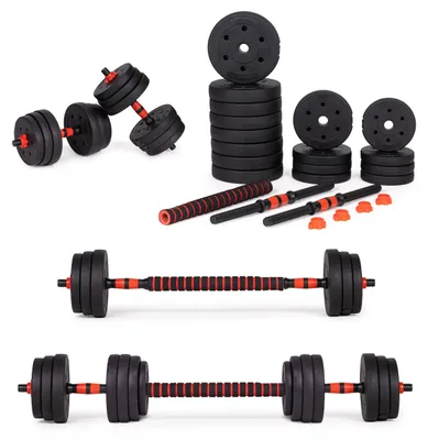 Image de Ensemble d'haltères réglables MOVEPRO, comprenant 2 haltères de 15 kg chacun et une barre de 30 kg