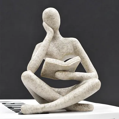 Lesende Frauenstatue aus Sandstein, Denker Skulptur, 11,5 cm, abstrakt