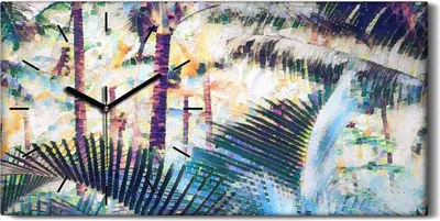 Produktbild von Wandkunst Leinwand Bild Uhr 60x30 Malerei Abstrakte Dschungel Bäume Blätter - schwarze Hände