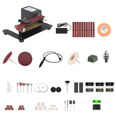 Zdjęcie produktu dla mini szlifierka taśmowa 250 W, elektryczna szlifierka stołowa, szlifierka, 7 prędkości, regulowana regulacja, mała szlifierka, polerka, maszyna do polerowania do majsterkowania, obróbki drewna, żywicy, wyrobu biżuterii, ostrzałka do noży