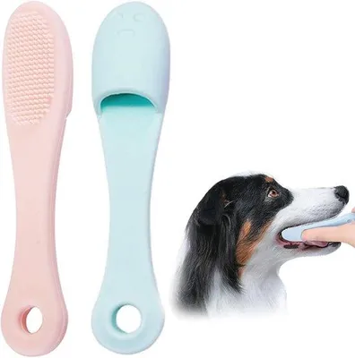 Produktbild von Famanu Zahnreinigungssatz für Hunde und Katzen - Finger- und Hunde-Zahnbürste, Blau/Rosa