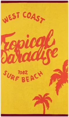 Immagine prodotto di Asciugamano, telo mare, spesso, cotone egiziano 100x160 Tropical Giallo, palme