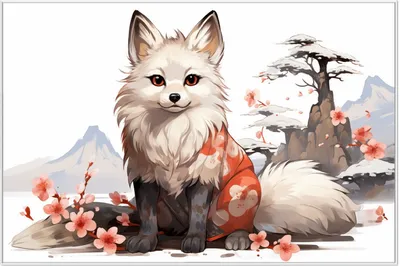 Produktbild von Wallario Wandbild Fuchs mit Kirschblüten, Größe: 61 x 91,50 cm, Poster mit weißem Aluminiumrahmen