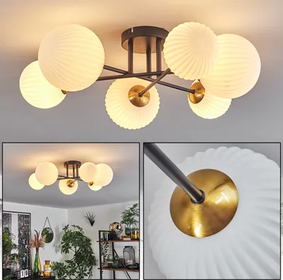 Produktbild von Isorella Deckenlampe aus Metall/Riffelglas in Schwarz/Gold/Weiß