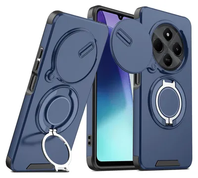 Immagine prodotto di Custodia a doppio strato per Xiaomi Redmi A4 5G / Poco C75 / Redmi 14C 4G, con copertura scorrevole per la fotocamera e supporto magnetico ad anello Blu